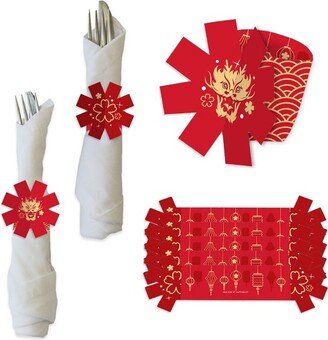 Big Dot of Happiness Lunar New Year - 2024 Year of the Dragon Paper Napkin Holder - Napkin Rings - Set of 24