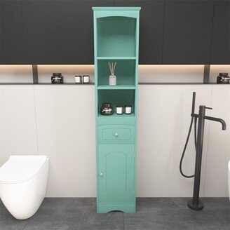 BESTCOSTY Tall Bathroom Freestanding Storage Cabinet with Drawers-Green