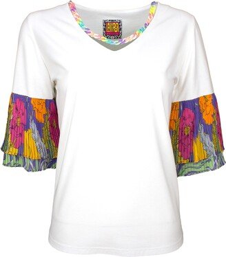 Lalipop Design Blouse With Pleated Sleeves&Detachable Colorful Half Chain