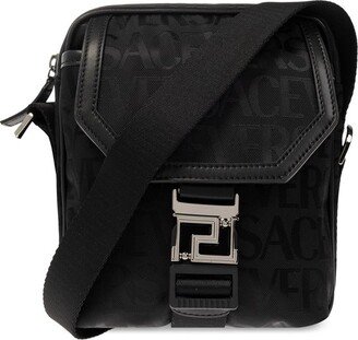 Greca Plaque Foldover Top Messenger Bag