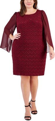 Plus Size Lace Cape-Sleeve Sheath Dress