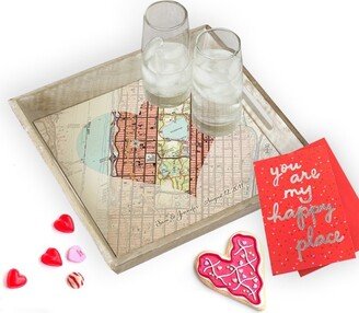 Personalized Wood Serving Tray, Custom Heart-Shaped Map - Perfect Gift For 5Th Anniversary, Wedding, Engagement, Housewarming, Birthday