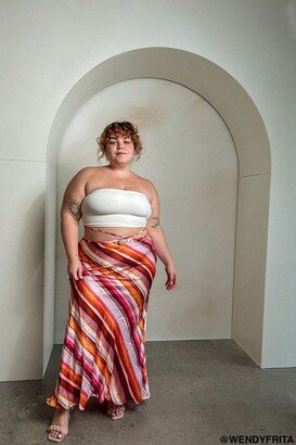 Plus Size Satin Striped Slip Skirt