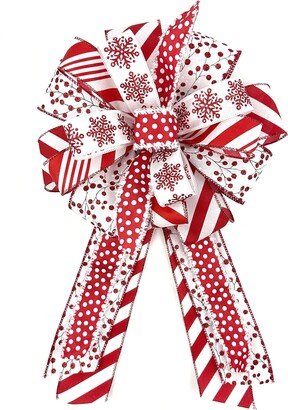 Red & White Christmas Wreath Bow With Tails, Ready Made For Home Party Decor, Lantern Bow, Xmas