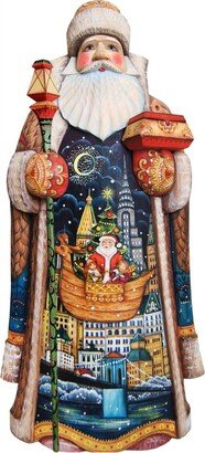 G.DeBrekht Woodcarved and Hand Painted Christmas In City Santa Claus Figurine