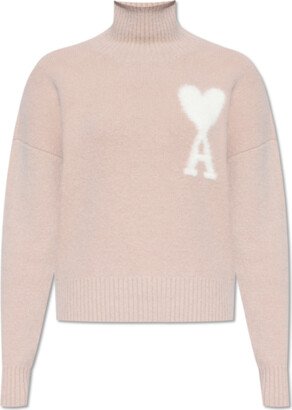 Turtleneck Sweater With Logo - Pink