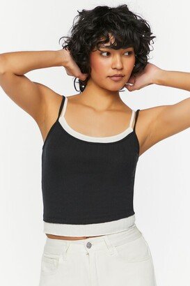 Women's Pointelle Cropped Combo Cami in Black/Vanilla Medium