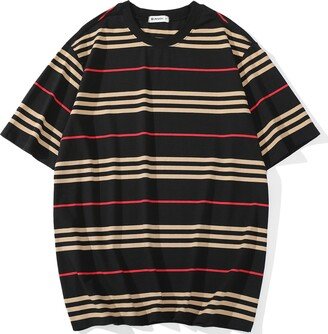 KLIEGOU Men's Fashion Loose Fit Crewneck Stripe T-Shirt 6132 Black S