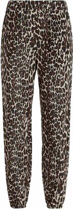 Logo Embroidered Animal Print Straight Leg Pants