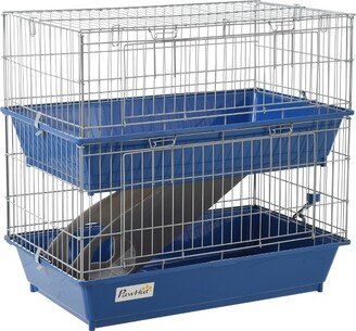 2-Tier Small Animal Cage Enclosure, Play House for Bunny, Ferret, Chinchilla with 2 Doors, Platform, Ramp, Dish and Bottle, Blue