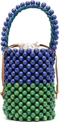 Colour-Block Bead-Embellished Bucket Bag