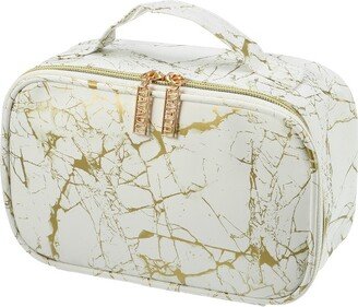 Unique Bargains Makeup Bag Cosmetic Travel Bag Make Up Brush Organizer Bag Marble Makeup Storage Toiletry Bag for Women White Gold Tone 8x5x4 1 Pcs