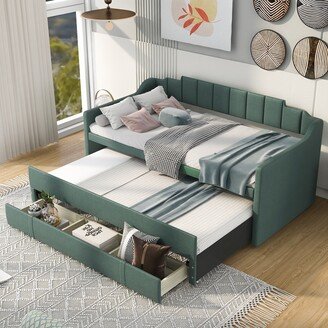 Sunmory Twin Size Upholstered Daybed with Trundle and Three Drawers