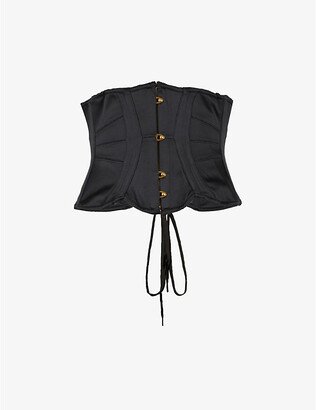 Womens Black Damson ace-up Satin Corset