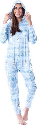 Disney Womens' Frozen Olaf Sweater Sleep Pajama Jumpsuit Union Suit (L/XL) Blue