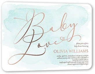 Baby Shower Invitations: Grand Graceful Script Baby Shower Invitation, Green, 5X7, Matte, Personalized Foil Cardstock, Rounded