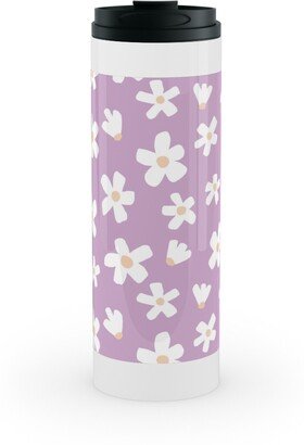 Travel Mugs: Daisy Garden Floral - Purple Stainless Mug, White, 16Oz, Purple