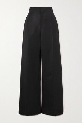 Pleated Wool Wide-leg Pants - Black