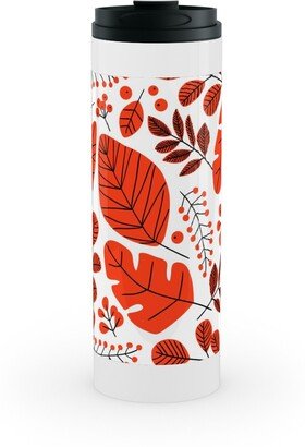 Travel Mugs: Red Leaves Stainless Mug, White, 16Oz, Red