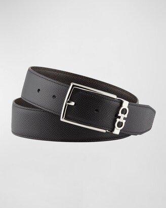 Men's Reversible Textured Leather Belt with Classic Buckle