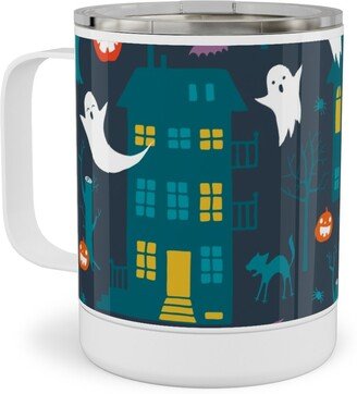 Travel Mugs: Haunted Halloween Houses - Multi Stainless Steel Mug, 10Oz, Multicolor