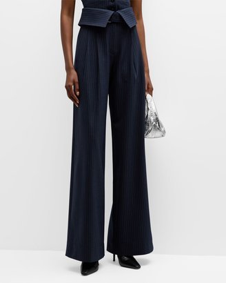 Emma Pinstripe Foldover Wide-Leg Pants