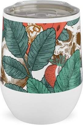 Travel Mugs: Summer Skull - Multi Stainless Steel Travel Tumbler, 12Oz, Green