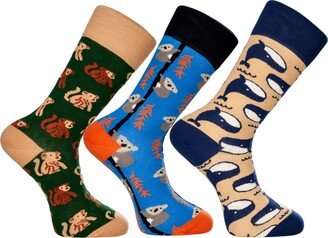 Men's Aussie Novelty Luxury Crew Socks Bundle Fun Colorful with Seamless Toe Design, Pack of 3