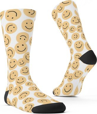 Socks: Happy Smiley Faces - Yellow Custom Socks, Yellow