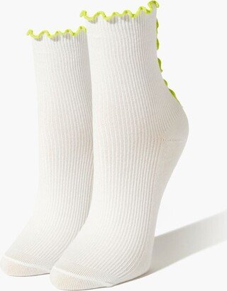 Lettuce-Edge Crew Socks in White/Green