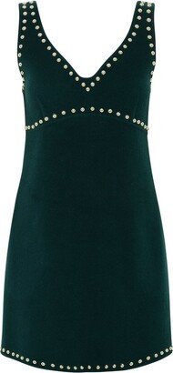 Stud Embellished V-Neck Mini Dress