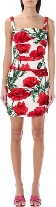 Poppy Print Ruched Mini Dress