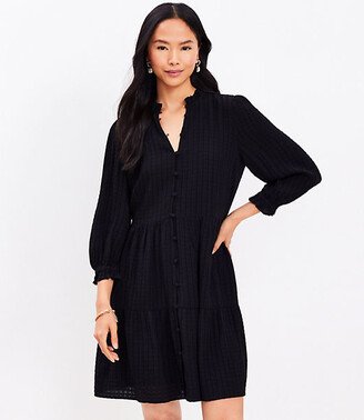 Petite Textured Ruffle Button Swing Dress