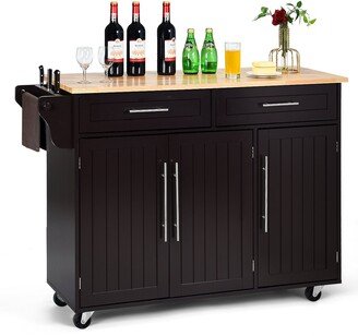 Kitchen Island Trolley Cart Wood Top Rolling Storage Cabinet