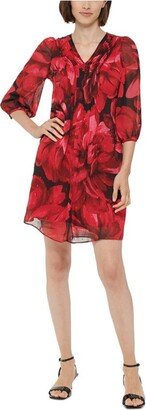 Petites Womens Floral Mini Shift Dress