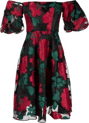 Claude floral-appliqué midi dress