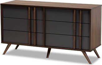 6 Drawer Naoki Wood Bedroom Dresser Gray/Walnut