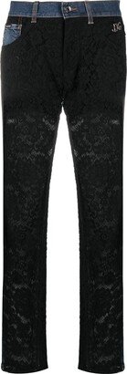 Lace-Panel Boyfriend Jeans