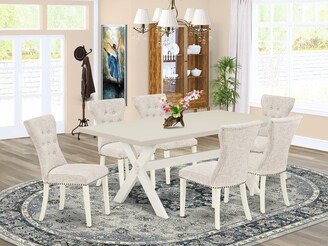 Dining Room Table Set - a Rectangular Table and Padded Parson Chairs - Cement and Linen White Finish-AG