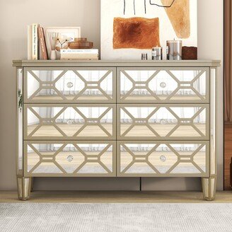 RASOO Refined Gold Mirror-Finish 6-Drawer Dresser for Bedroom and Living Room