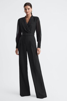 Sheer Belted Double Breasted Jumpsuit