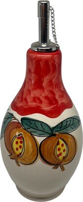 Olive Oil Bottle | Handmade Ceramic Decanter| Serving Gift Holds 8.5 Oz Hand Painted Pomegranates Made in Italy Pottery