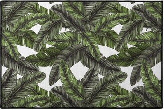 Door Mats: Tropical Palm Leaves - Green Door Mat, Green