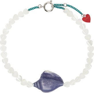 White & Blue Heart Pearl Necklace