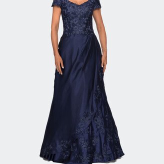 V-neck Jersey Floor Length Gown with Short Sleeves