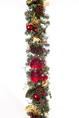 9' Artificial Christmas Garland with Lights, Red Magnolia