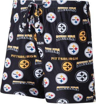 Men's Concepts Sport Black Pittsburgh Steelers Breakthrough Jam Allover Print Knit Shorts