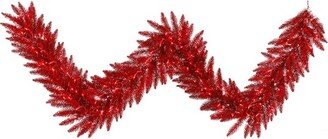 9' Tinsel Red Artificial Christmas Garland, Red Dura-Lit LED lights.