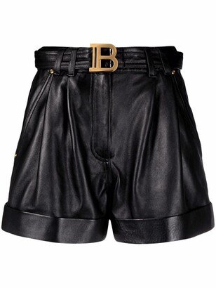 Logo-Buckle Leather Shorts