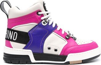 Panelled Leather High-Top Sneakers-AA